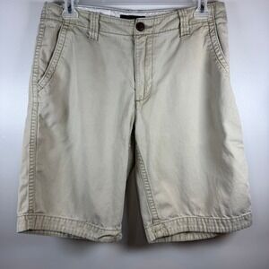 Aeropostale Mens 34 Khaki Chino Shorts Tan Cotton Twill Flat Front Casual Preppy